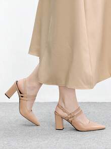 CUCCOO BIZCHIC Women's Fashion Buckle Thick Heel High Heel Shoes - Apricot - View 3