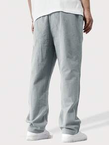 Manfinity Homme Quần dài nam dáng rộng, màu trơn, cạp chun, ống đứng. - Xám - Xem 2