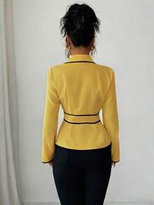 Rafferiza 女士优雅通勤衬衫，披肩领长袖 - 黃色 - 查看 2