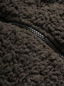 PAVTROS 男士纯色抓绒拉链长袖夹克外套，冬季 - 咖啡棕 - 查看 3