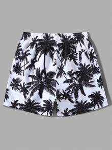 Surfspeed Swim Trunks For Men Drawstring Waist Security Pockets Lightweight 4-Way Stretch Palm Tree Floral For Resort Casual,Beach VacationBlack And White Fabric Non-Stretch Beach Shorts,Hawaiian - Black and White - View 2