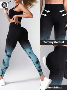 SHEIN Sports 女士渐变印花无缝打底裤 - 彩色 - 查看 4