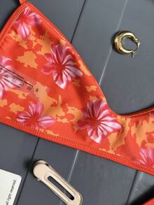 Swim Vcay 2026新款女士夏季沙滩度假可调节细肩带性感印花高衩比基尼套装 - 橘色 - 查看 7