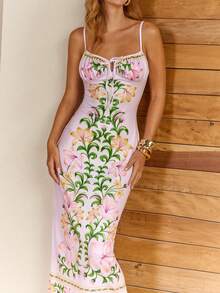 CAJUNI Women's Floral Print Tie-Up Design Casual Vacation Dress - Purple - View 1