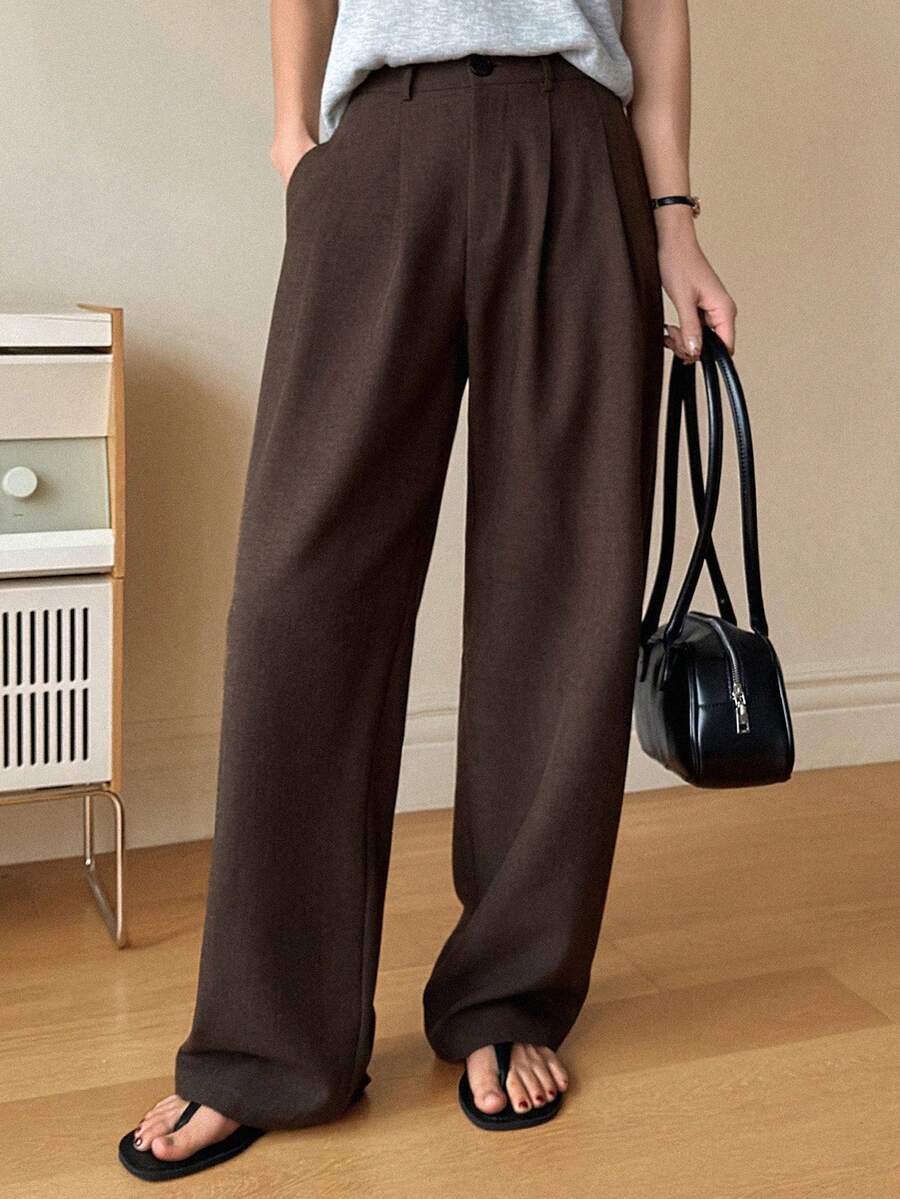 DAZY Women's Business Casual Loose Pocket Pants - Brown - View 1