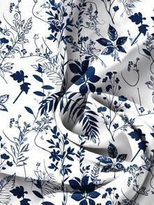 EMERY ROSE 大码女式印花休闲衬衫，适合夏季穿着，白色女式衬衫 - 藍白色 - 查看 4