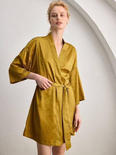 Ocili Women's Elegant Minimalist Drop Shoulder Loose Belted Robe Silk Robe Women Curve Robe Summer Robe Women