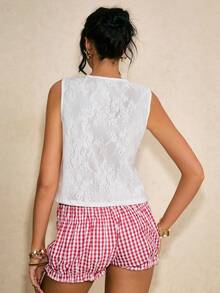 Poéselle 女士休闲扭结无袖上衣，时尚日常穿搭，夏季 - 白色 - 查看 3