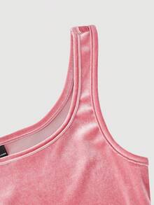 SHEIN MOD 酒红色天鹅绒泡泡边迷你连衣裙 - 粉色 - 查看 3