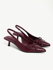 CUCCOO CHICEST 尖头细高跟蝴蝶结酒红色女士高跟鞋，优雅复古风格，适合圣诞节等正式场合 - 酒紅色羊紋 - 查看 2