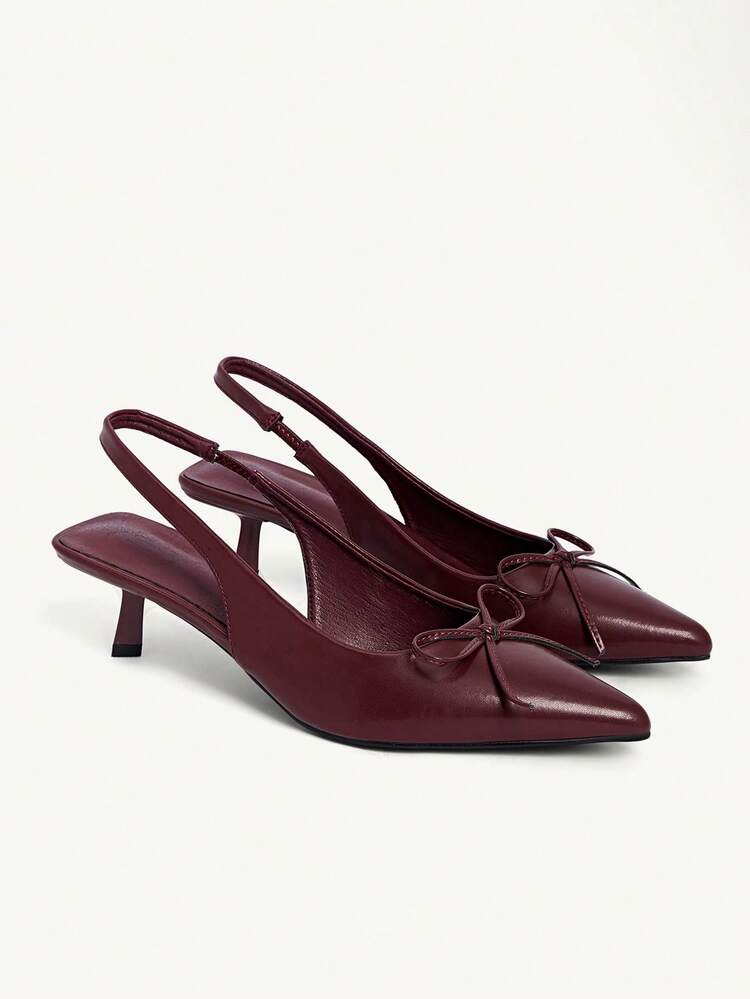 CUCCOO CHICEST Pointed Toe Stiletto Heel Bow Tie Burgundy Women's High Heel Pumps, Elegant Vintage Style For Formal Occasions For Christmas Wedding Shoes Summer Shoes Bride Shoes