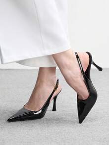 CUCCOO BIZCHIC 新款尖头高跟鞋，浪漫优雅迷人，简约性感，黑色露趾高跟鞋，适合约会、下午茶、派对、情人节等场合，尽显优雅气质。 - 黑色 - 查看 3