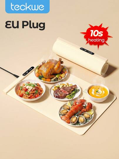 Teckwe Tagliere riscaldato elettricamente | Vassoio scaldavivande con cuscinetto resistente al calore, riscaldamento rapido in 10 secondi, 24x15 pollici, 5 livelli di temperatura e timer, blocco bambini, scaldavivande per buffet - Spina EU