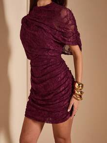 SHEIN BAE 女士红色蕾丝迷你连衣裙，适合派对、度假、宴会、婚礼、夜间外出、浪漫约会、春夏穿着。 - 紅色 - 查看 6