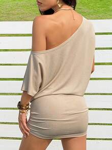 SHEIN EZwear Đầm ngủ ngắn bằng dây kim loại dành cho nữ - Vàng - Xem 2