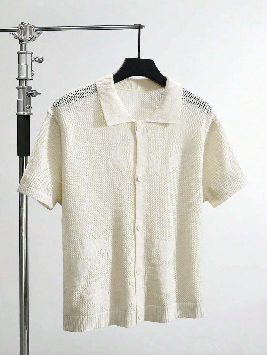 Manfinity Homme Men's Solid Color Button Casual Versatile Short Sleeve Knit Top - Apricot - View 1