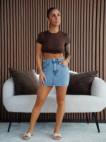 SAYEHFBABY Women's Sexy Street Style Low Waist Washed Super Short Tight Denim Mini Skirt, Summer - Light Wash - View 1