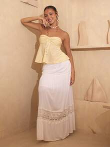 juhmazzocco Top bandeau de punto color amarillo mostaza informal para el verano - Amarillo - Ver 1