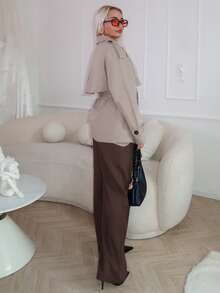 salliqueen Women's Casual Single-Breasted Cinched Waist Trench Coat, Autumn,Cozy Fall And Winter Clothes For Women - Khaki - View 6