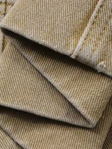 DAZY 女士常规腰围宽松褶皱阔腿牛仔裤，休闲水洗宽松版型牛仔裤 - 卡其色 - 查看 7