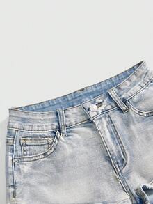 ROMWE Grunge Punk Y2K Sexy Slogan Print Distressed Washed Super Low Waist Denim Hotpants For Women - Multicolor - View 3