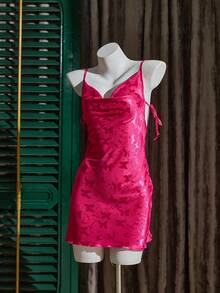 Sexy Urban Charm Butterfly Pattern Jacquard Nightgown For Women - Hot Pink - View 8
