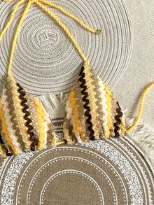 Swim Vcay Crochet Knitted Rope Halter Neck Beach Vacation Top Boho Summer Tops Crochet Tops - Yellow - View 4
