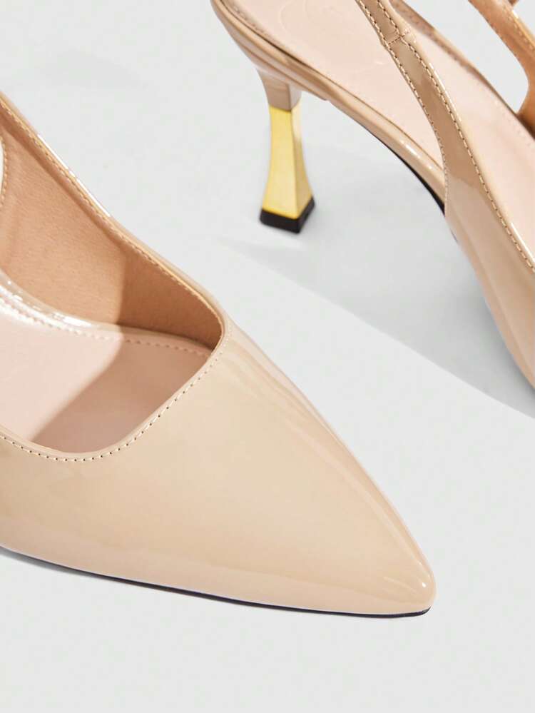 CUCCOO SZL Women Shoes Spring Summer Pointed Thin High Heel Metal Buckle Crocodile Slingback Buckle Patent Leather Solid Color Women High Heel Shoes Commuter Dating Party Daily