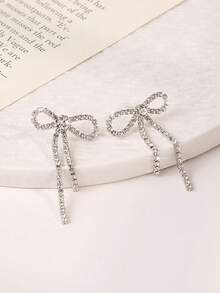 Enchnt 1 Pair Elegant Bowknot With Tassel Earrings, Suitable For Women's Daily Wear Valentines,Mom,Mother,Mother's Day,Gift - Silver - View 1