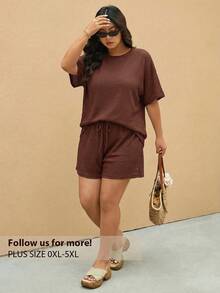 Elaquor Bộ đồ 2 món cỡ lớn: Áo thun và quần short mùa hè. - màu nâu - Xem 1