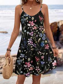 Sylviya Casual Floral Print Knit Camisole Dress For Women, Suitable For Summer Vacation Chic Dress,Vacation - Multicolor - View 4