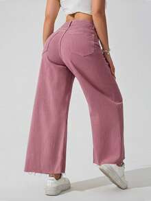 Flirla Women's Casual Everyday Commute Fashion Loose Wide-Leg Jeans - Red - View 2