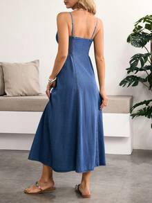 Breezaya Women's Denim Extra Long High Slit Dress - Blue - View 2