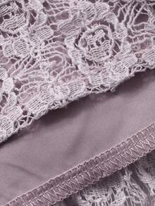 DAZY Women's High-Density Cotton Blend Purple & Blue Contrast Lace Waist Dress, French Design Elegant Long Dress - Mauve Purple - View 6