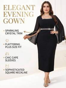 Reflora Đầm ôm dáng thanh lịch dành cho nữ cỡ lớn, cổ vuông, tay xẻ, đính ngọc trai giả, thích hợp cho tiệc tùng và hẹn hò. - màu đen - Xem 15