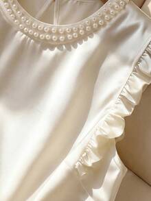 Franclia Women's Elegant Frill Collar Pearl Embellished Blouse - Beige - View 4