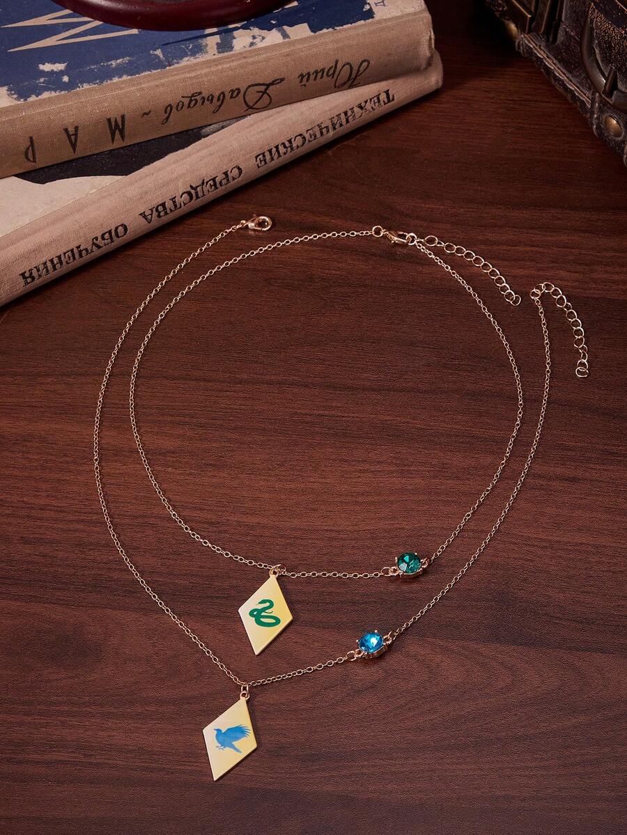 HARRY POTTER X SHEIN Cross-Border Hot-Selling Zinc Alloy Cartoon Pattern Printing Pendant, Diamond-Encrusted Pendant, A Set Of Exquisite Thin Chain Necklace, Niche High-End Sense, Simple And Cute, Suitable For All Kinds Of Parties, Concerts, Festivals - Gold - View 1