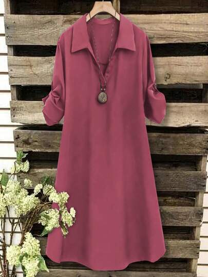 SHEIN Tall CURVE 大码女式法式休闲V领短袖夏季连衣裙