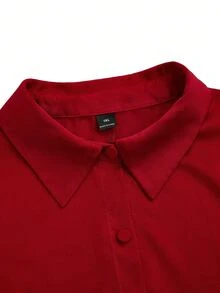 Franclia Plus Size Elegant Red Satin Women's Dress,Autumn Long Sleeve Shirt Collar Asymmetrical Hem Ruffle Dress,Formal Party Work Church Outfits For Women - Red - View 3