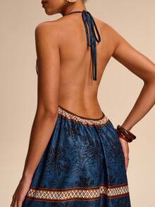 Eryvara Women's Sexy Spaghetti Strap Lace-Up Dress - Blue - View 3