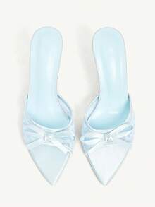 CUCCOO CHICEST Giày nữ màu xanh dương phối lưới satin, kiểu dáng mùa xuân hè, có điểm nhấn nơ, giày cao gót mũi nhọn gợi cảm. - Màu xanh - Xem 3