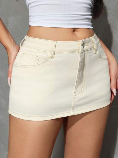 Rivivi Solid Color Fitted Waist Belt Casual Versatile Summer Skirt