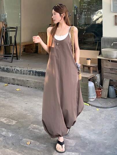 DAZY 女士宽松碎花吊带连衣裙，适合初秋穿着