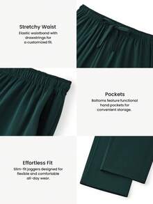 LUVLETTE 春夏男士深绿色基础款柔软100%纯棉睡裤家居服外穿透气睡裤秋季睡衣 - 墨綠色 - 查看 3