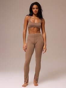 MUSERA ESSENTIALS Scoop Neck Racer Back Sheer Mesh Bralette Top Winter Spring Night Out Sexy Cute Mesh Essential - Camel - View 5