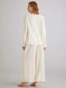 Parysyn Bộ đồ đơn giản bằng vải cotton và lanh dệt kim cỡ lớn dành cho nữ. - Màu be - Xem 3