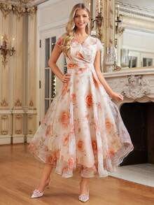 Amorya 女士优雅印花连衣裙，适合婚礼等夏季场合的连衣裙 - 彩色 - 查看 7