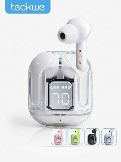 Teckwe Wireless Earbuds, Earphones With Charging Case And LED Digital Display, Microphone, Works With All Phone Devices