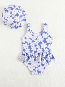 1件婴儿/女婴连体泳衣带帽子 - 紫羅蘭色 - 查看 3