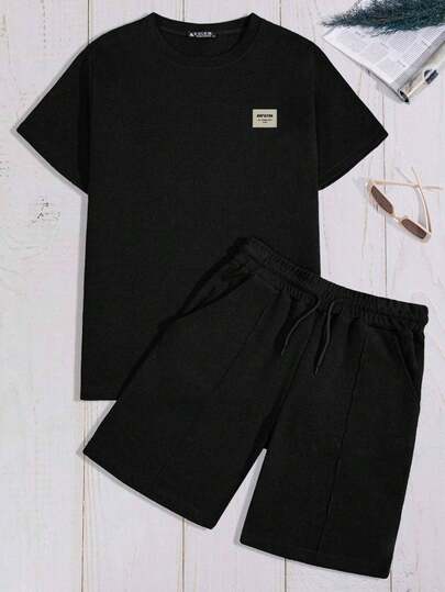 EURMUSE Conjunto masculino de camiseta de manga curta e shorts com estampa xadrez waffle clássica, 100% algodão.